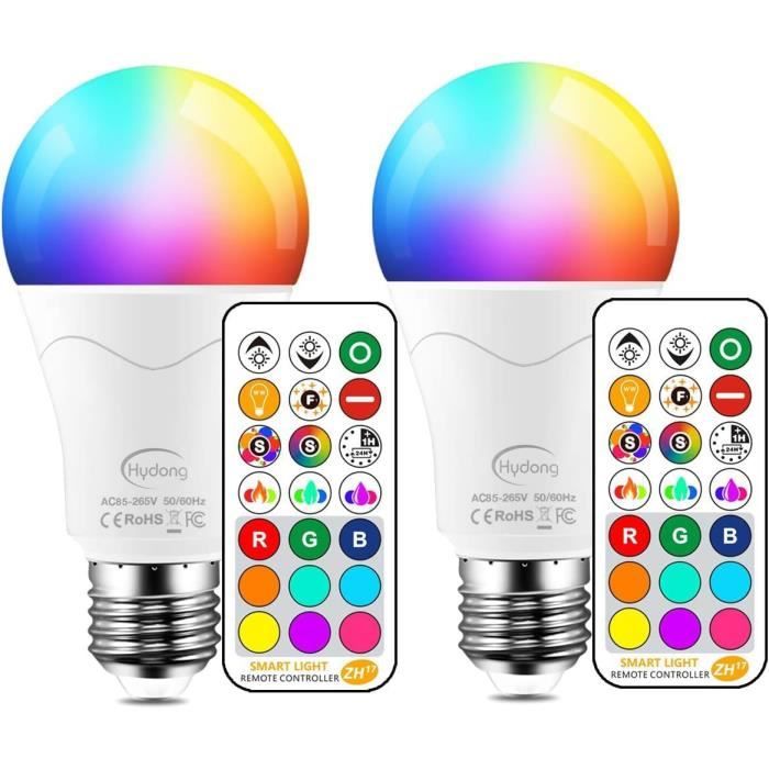 2PCS Ampoule LED Couleur E27 10W Changement de Couleur Dimmable LED