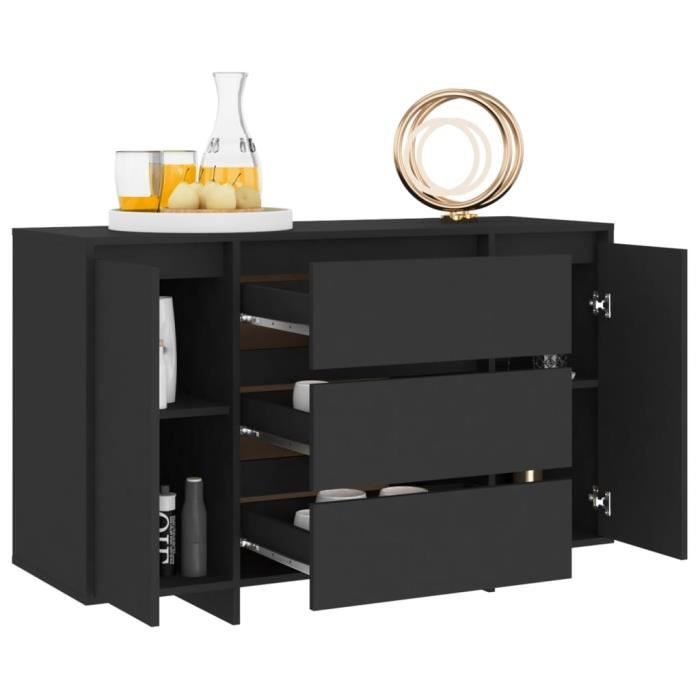 JIM - MEUBLE ENFILADE - Buffet avec 3 tiroirs Noir 120x41x75 cm Aggloméré(9769)