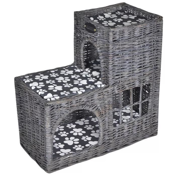 Meilleurs prix pour 1700•Sale Hot•Niche darbre à chat avec griffoir et coussin Château en saule MEUBLE Gris