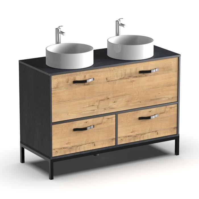 Meuble vasque pour salle de bain coloris imitation marbre chêne - Longueur 120 x Profondeur 50 x hauteur 80 cm Meuble vasque pour salle de bain coloris imitation marbre chêne - Longueur 120 x Profondeur 50 x hauteur 80 cm