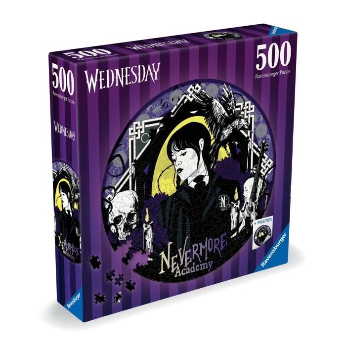Puzzle rond 500 pièces Mercredi Adams, Dessins animés et BD, Dès 10 ans, Ravensburger
