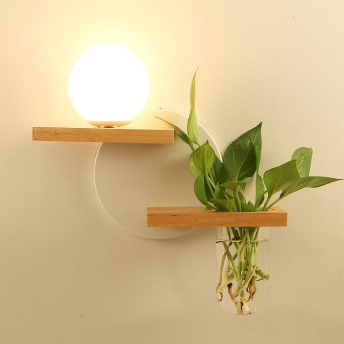 Applique Murale Moderne Rotative à Deux Têtes - Abat-jour Globe Verre Laiteux, Corps Bois, Ampoule E27 Max 40W