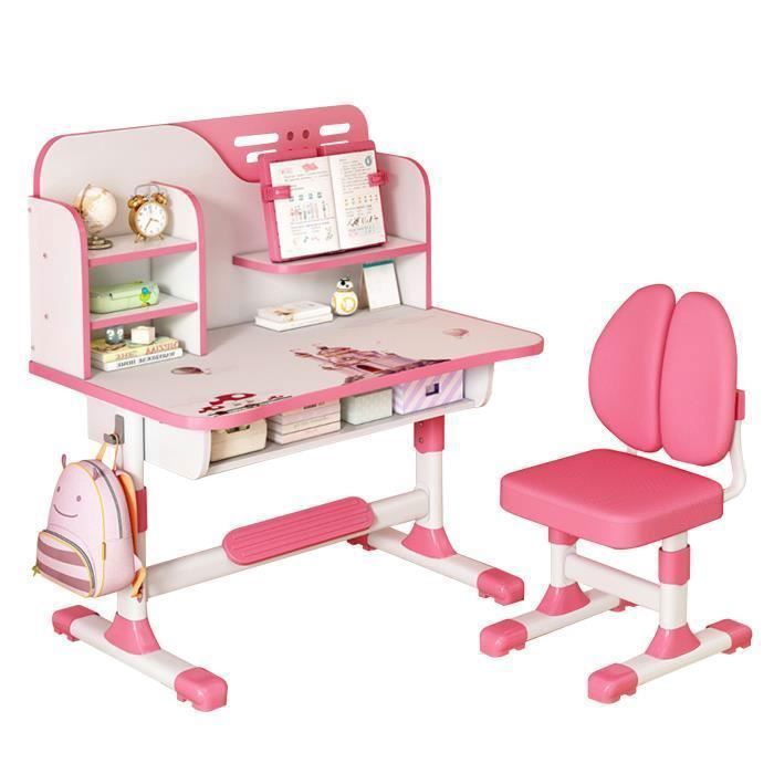 Bureau détude pour enfants avec chaises-Bureau denfant relevable-ROSE-111*80*54CM