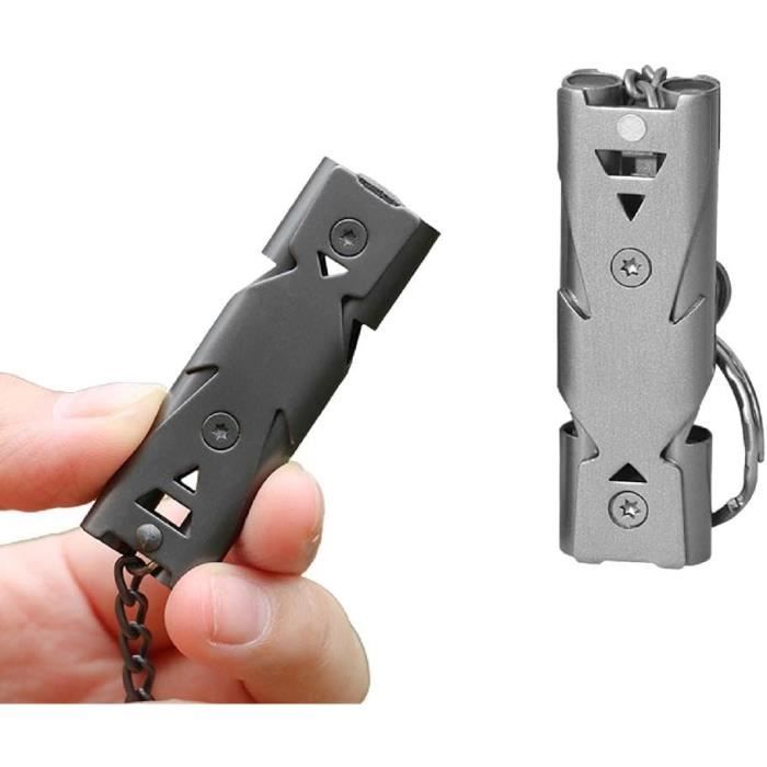 Sifflet De Survie 180 DB Double Tube Acier Inox - Porte-clés Pour Camping Et SOS