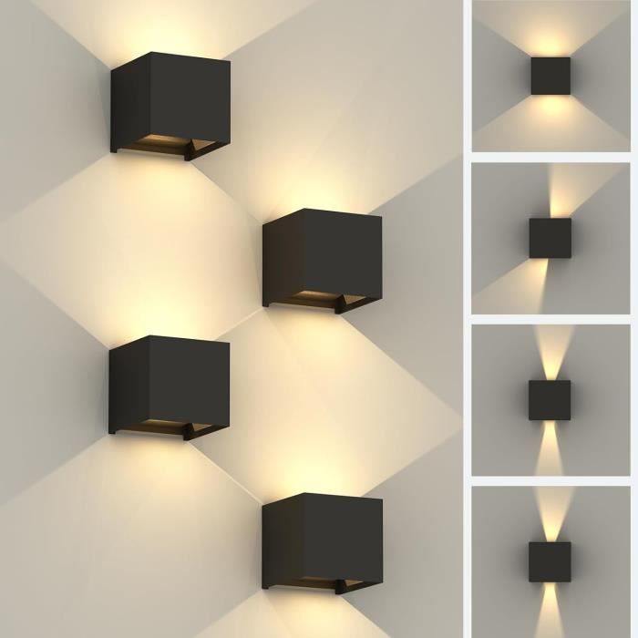 Lot De 4 Appliques Murales Extérieures LED 20W 2000lm 4000K - Angle Réglable 0-120° IP65 Étanche Aluminium Noir - LEDMO