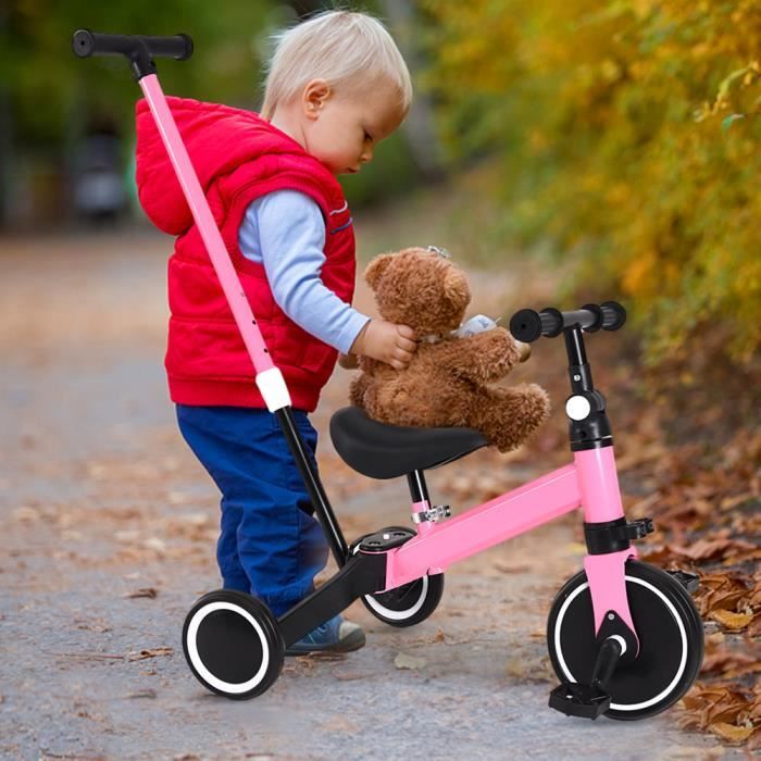 Tricycle pour enfant - SUPFINE - Avec barre de poussée - Rose