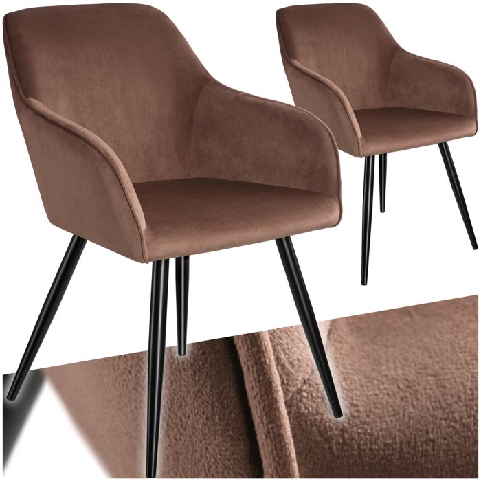 Chaise - TECTAKE - Lot de 2 chaises MARILYN effet velours style scandinave rembourrée pieds acier noir 58 x 62 x 82 cm - Brun/Noir