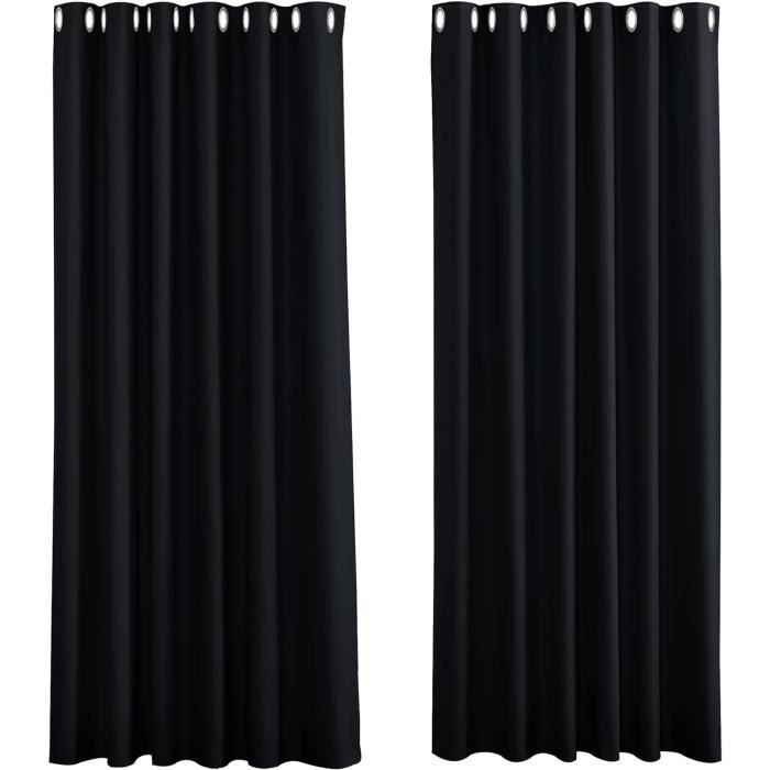 Lot De 2 Rideaux Occultants Pour Salon - 132x244 Cm - Motif Géométrique Gris Noir - Polyester - Avec Oeillets