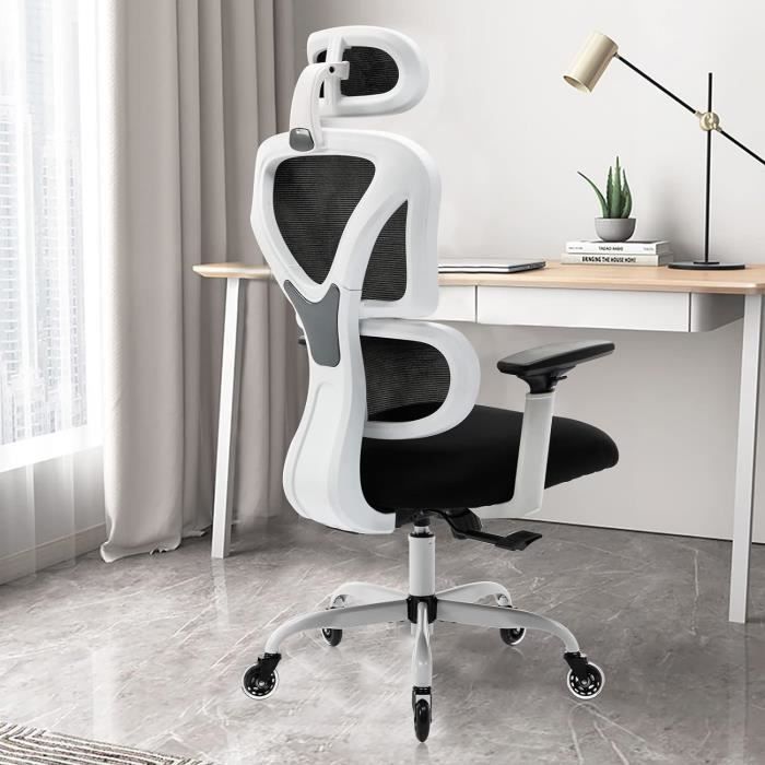 LarkLeaves Chaise de Bureau Ergonomique avec Repose-Pieds, Coussin Cervical et roulettes Caoutchouc - Dossier Réglable 5 Niveaux, Support Lombaire 2D, Accoudoirs/Appui-Tête 3D, 145° Inclinaison, Noir