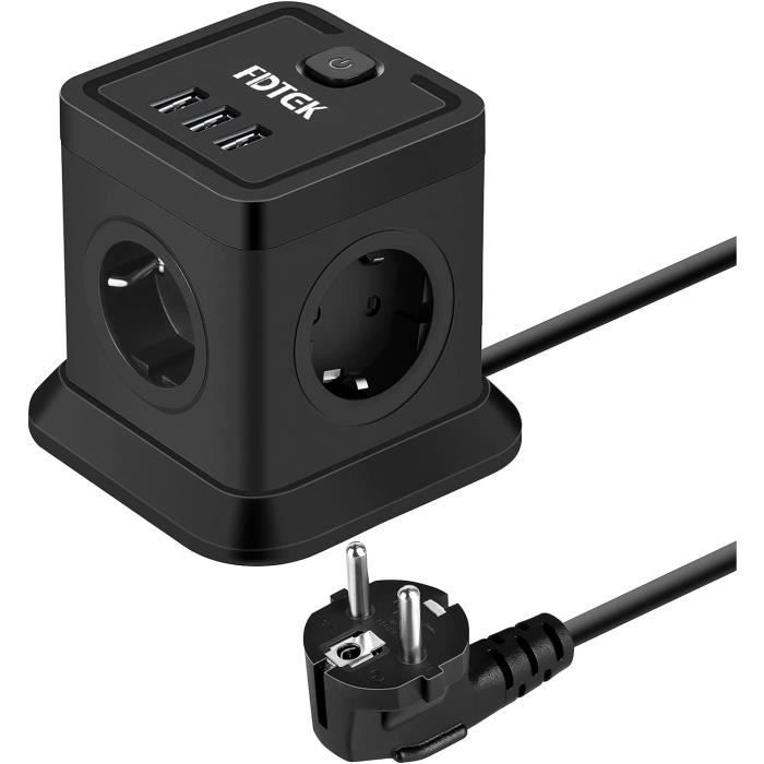 Mini Multiprise Multiprise Cube, Multiprise Electrique Avec 4 Prises Et 3 Usb (5V-3.1A ...