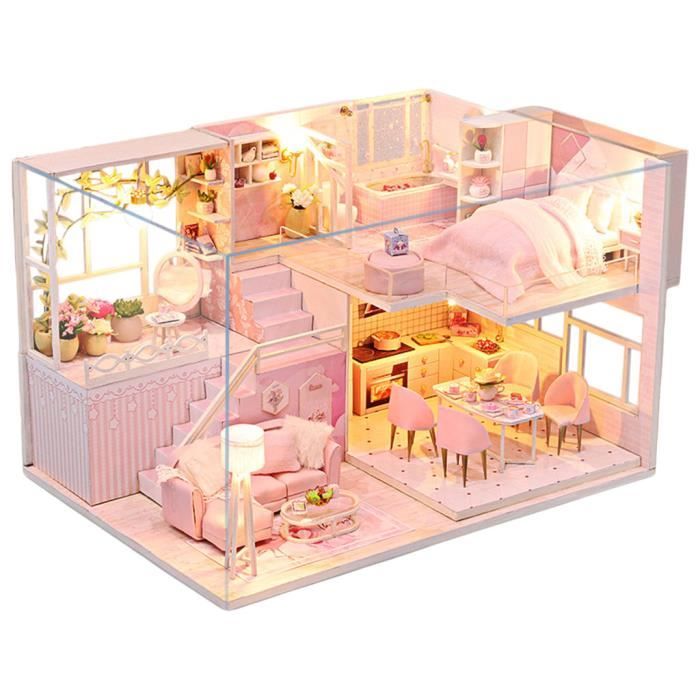 Maison de poupée miniature à faire soi-même avec des meubles réalistes et  boîtier de batterie à lumière LED Artisanat en - Cdiscount Jeux - Jouets