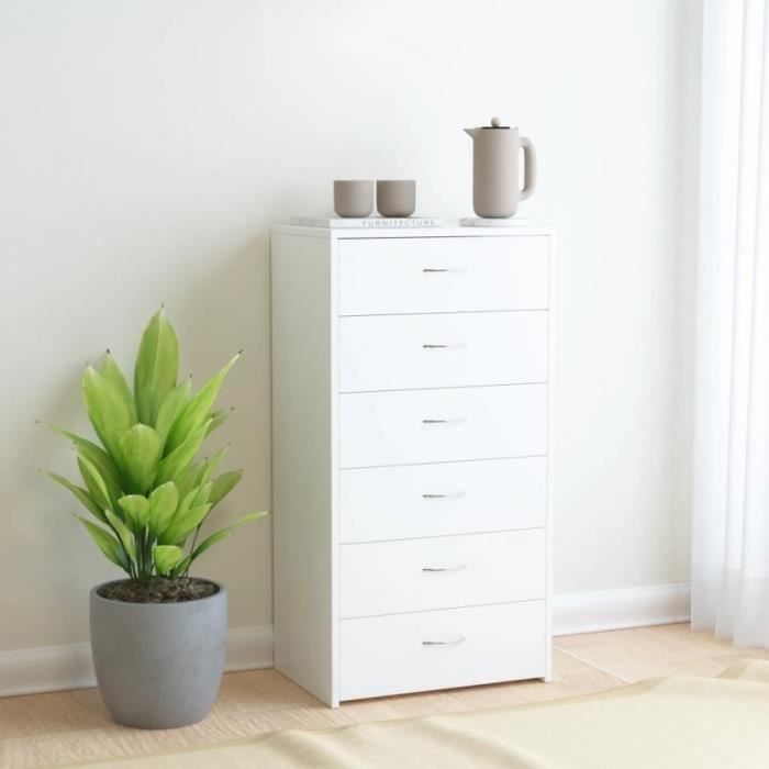 Buffet bas - VIDAXL - 6 tiroirs - Blanc - 50x34x96 cm - Aggloméré