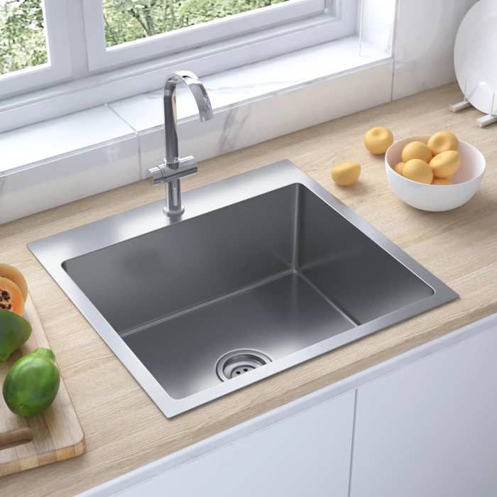 vidaXL Evier de Cuisine Fait à la Main Intérieur Lavabo de Salle de Bain Argenté Acier Inoxydable 51508