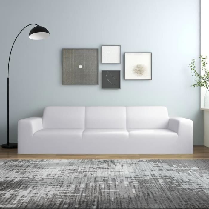 vidaXL Housse extensible de canapé 4 places Blanc Jersey de polyester 332951