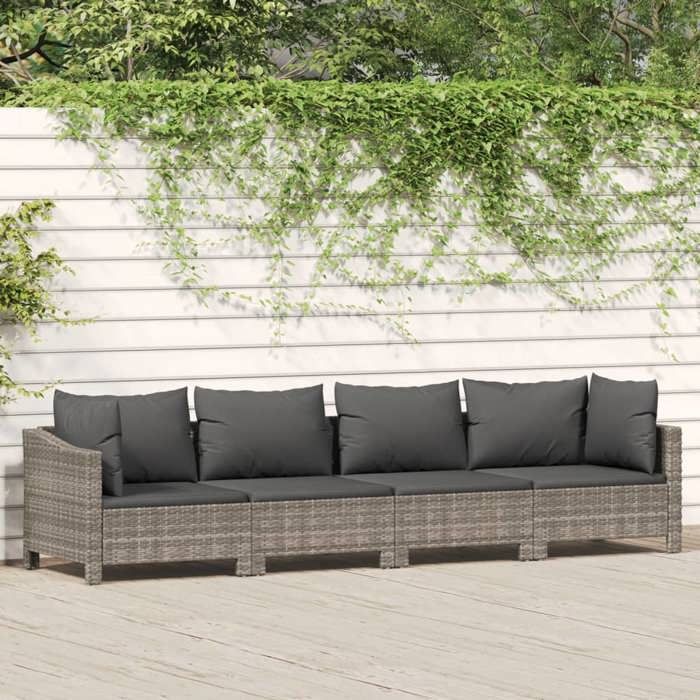 vidaXL Salon de jardin 4 pcs avec coussins Gris Résine