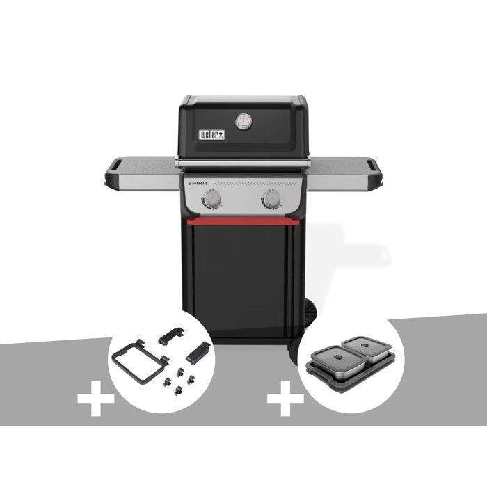 Barbecue à gaz Spirit E-210 + Set daccessoires clipsables Weber Works + Kit de préparation et de service - Weber