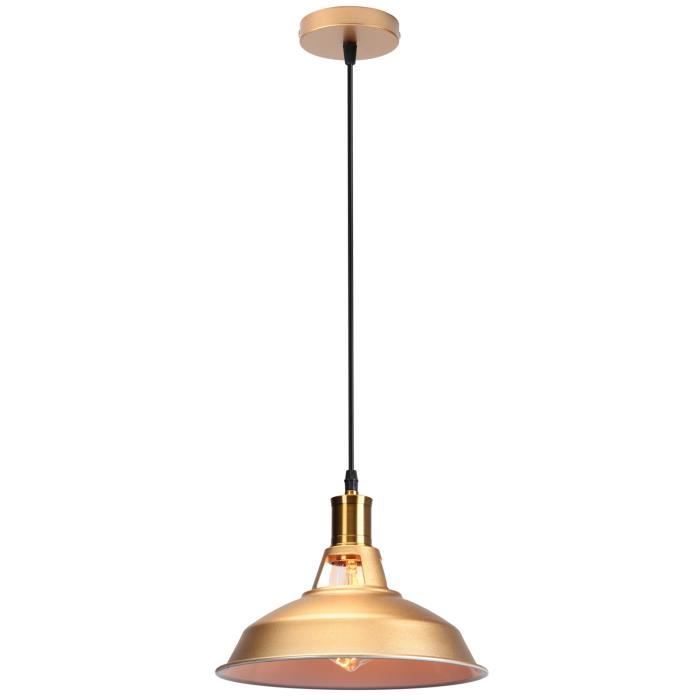 UNI Lustre Suspension Industrielle Vintage E27 Lampe Plafonniers Retro Abat-jour Doré pour Cuisine Salle à manger Salon Chambre