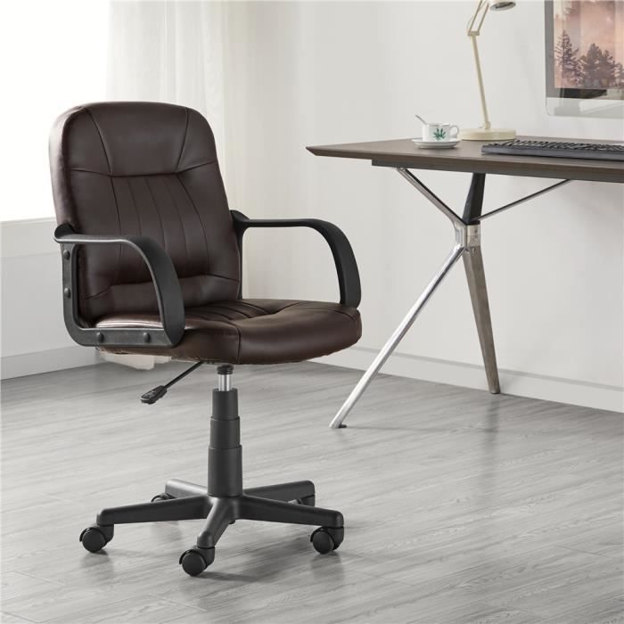yaheetech chaise bureau fauteuil de direction ergonomique hauteur réglable similicuir pivotante charge max 136kg marron