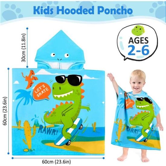 Poncho Serviette à Capuche Enfant Microfibre - 60x80cm, Séchage Rapide, Idéal Pour Piscine, Plage Et Bain (modèle Animal Mignon)