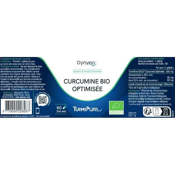 Curcumine BIO DYNVEO TurmiPure Gold - 95% Curcuminodes - 60 glules - Cdiscount Sant - Mieux vivre Curcumine BIO DYNVEO TurmiPure Gold - 95% Curcuminodes - 60 glules - Cdiscount Sant - Mieux vivre
