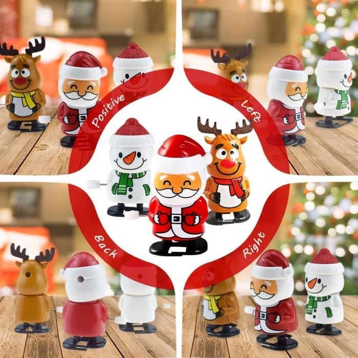 Lot De 4 Jouets à Remonter Mécaniques Noël - Père Noël, Renne, Sapin, Pingouin - Cadeaux Enfants Et Décoration Table Fête