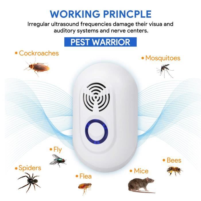 Répulsif Ultrason 4-en-1 Contre Souris, Moustiques, Cafards - Appareil Sans Produit Chimique Pour Maison & Bureau