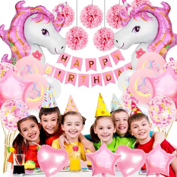 Décoration Anniversaire Licorne Fille,MMTX Decoration Licorne avec 3D  Énormes Ballons Licorne Anniversaire Rose Joyeux - Cdiscount Maison