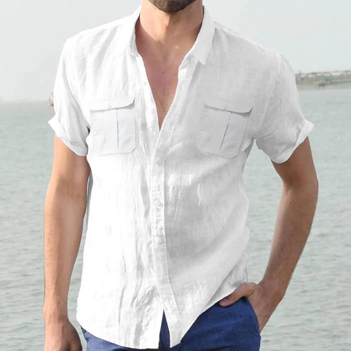 Chemise à manches courtes pour homme à couleur unie - blanc rouge vert