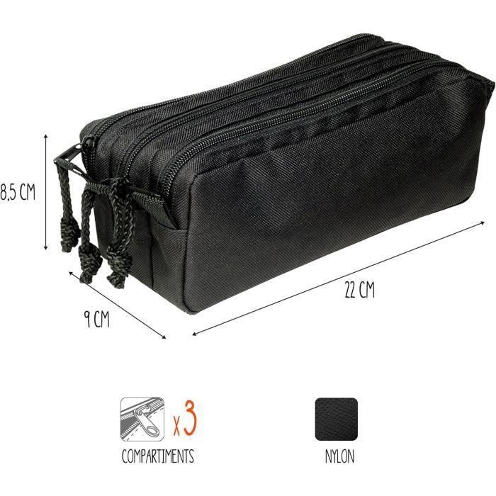 Trousse Scolaire 3 Compartiments Grande Capacité Trizip Noir318