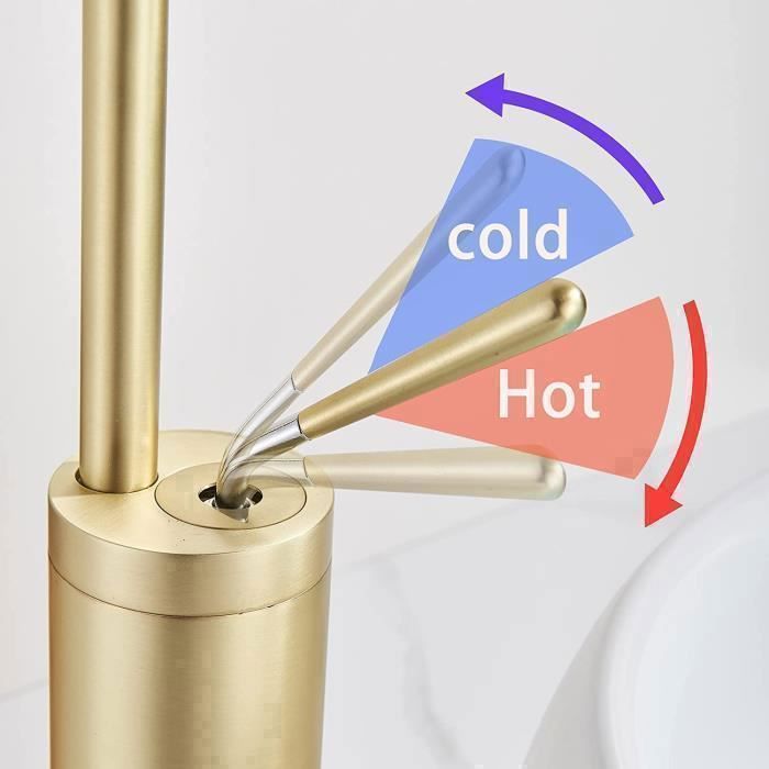 Robinet Lavabo Salle De Bain Mono-commande - Acier Inoxydable 304 - Finition Or Brossé - Cartouche Céramique - Installation Facile - 4