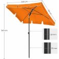 Parasol de balcon rectangulaire 2 x 1,25 m, protection UPF 50+, Ombrelle, toile avec revêtement en PA, Orange GPU25OG-2
