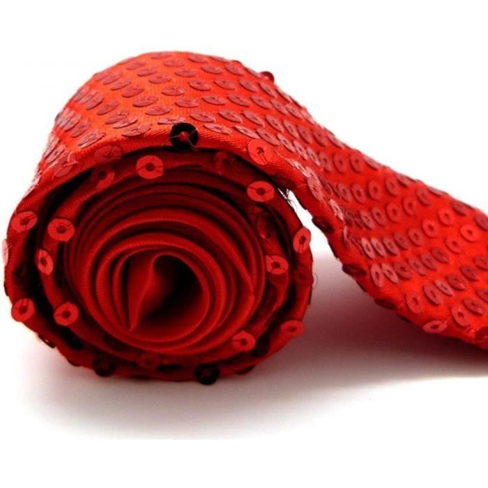 Cravate Paillette Rouge - Cravate Strass Soirée - Cravate brillante[844]