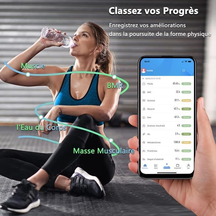 Balance Impédancemètre Bluetooth Grifema GA2001 - Pèse-personne Connecté - Jusqu'à 150kg - Noir