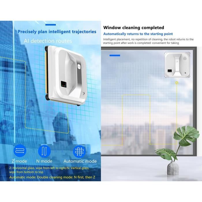 Robot Nettoyeur De Vitres Automatique - Double Buses, 2500 Pa D'aspiration, Télécommande - Pour Fenêtres Et Surfaces Vitrées