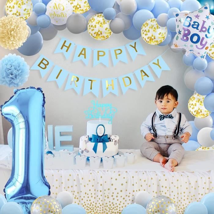 1 an anniversaire décorations garçon, bleu prince décoration fête  anniversaire 1 an enfant,ballon 1 anniversaire, bannière de[A167] -  Cdiscount Maison
