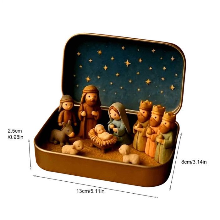Crèche De Noël En Boîte Métallique | Mini Figurines Sacrées 3D