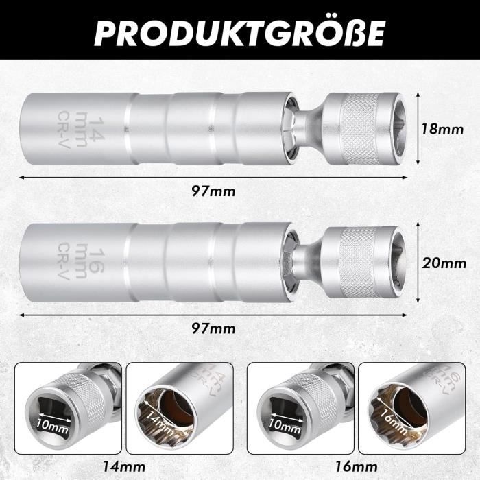 DPTOOL 14 Mm Joint Universel Douille Magnétique Bougies D Allumage A Paroi Mince 3 8 Cle A Bougie Outil De Demontage De Douille