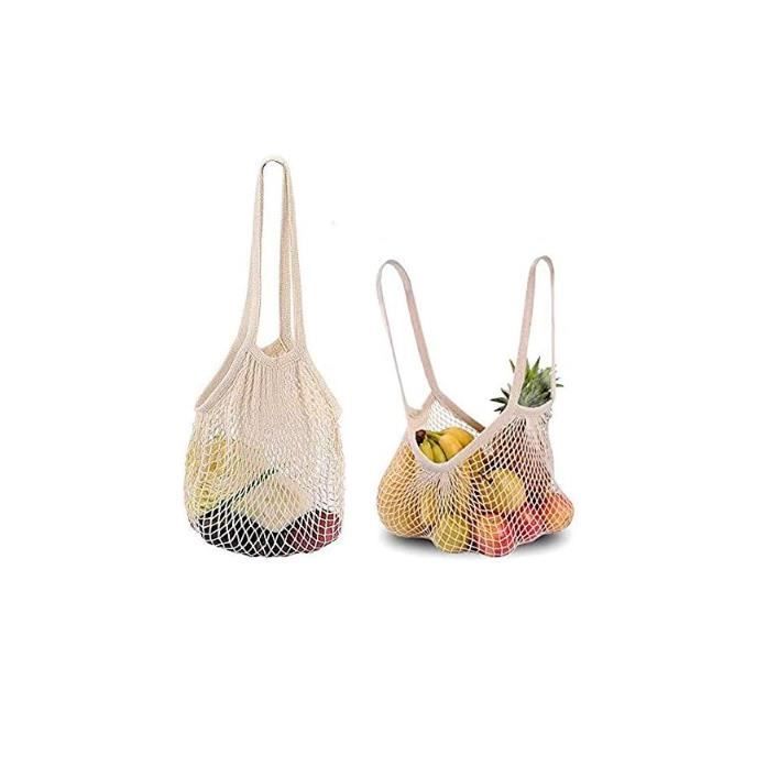 Lot De 5 Sacs Filet Réutilisables Fruits/légumes - Coton Respirant - 35x35cm - Jusqu'à 18kg - Lavables