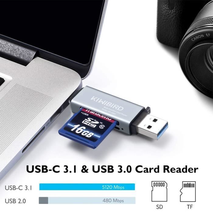 KiwiBird USB C Lecteur de Carte SD, Adaptateur Micro SD vers Type