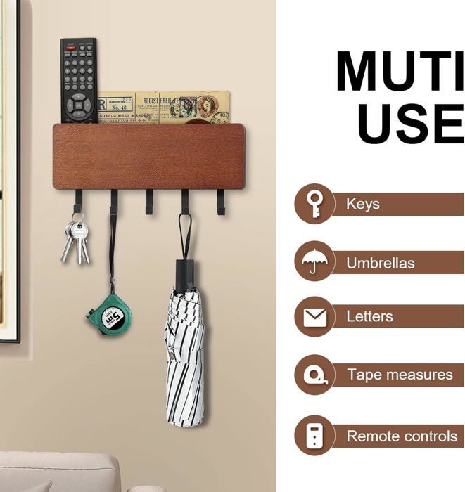 MaxAwe Porte-clés Mural En Acier Inoxydable Avec étagère - Avec 8 Crochets - Organiseur Pour Salon, Couloir, Bureau