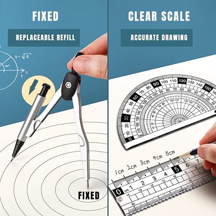 4PCS Outils De Géométrie Mathématique Noirs En Alliage D'Aluminium - Ensemble Règle, Équerres Et Rapporteur Pour Étudiants, Architectes Et Ingénieurs