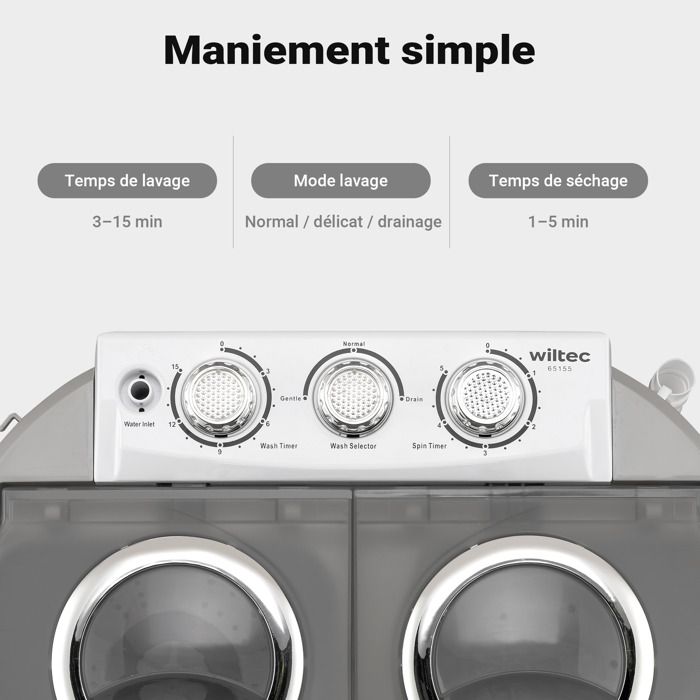 Wiltec Mini machine à laver et sèche-linge – 60 x 36 x 60 cm – Capacité