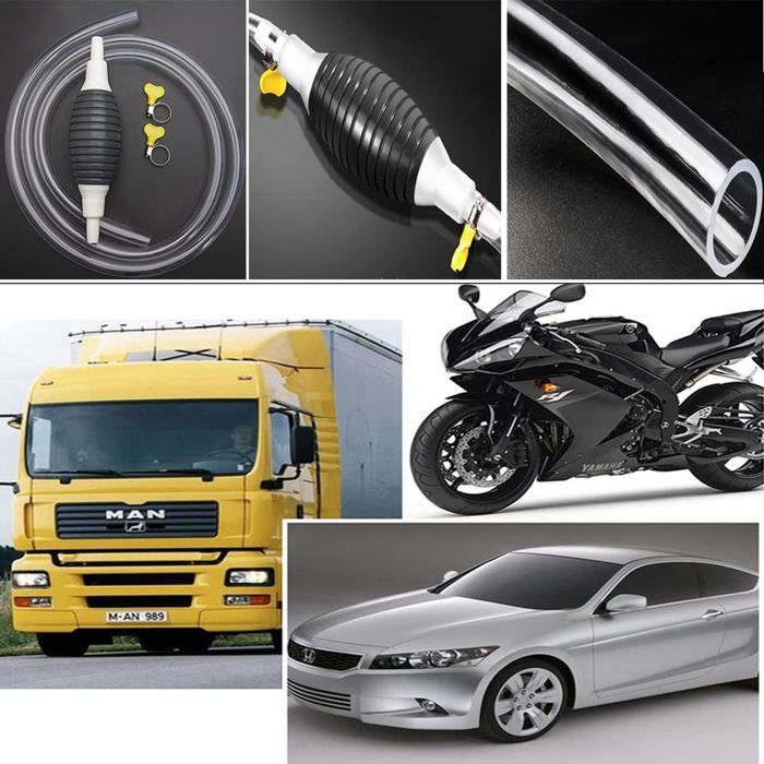 Pompe à Essence Manuelle Siphon - Tuyau PVC 10mm X 2m, Pour Transfert Carburant, Diesel, Huile (sans Eau Salée)