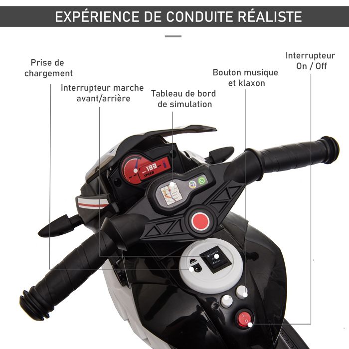 AIYAPLAY Moto électrique Enfants 3 Roues 6V 3 Km/h – Bulles, Lumières Et Sons, Pour 2 à 5 Ans, Charge 30 Kg, Blanc Crème