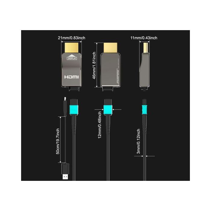 Câble HDMI 2.1 Fibre Optique 8K 48Gbps - Connecteurs Amovibles