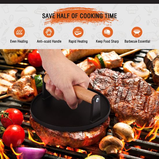 F Fityle Presse à Gril Hamburger En Acier Inoxydable 9 Cm - Smash Patty Smasher Pour Barbecue Et Cuisson Parfaite