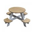 AXI UFO Table de Pique Nique ronde pour enfants en bois | Table ronde enfant pour le jardin en marron et blanc avec 4 sièges-0