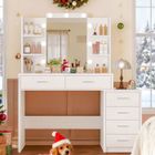 BRAND TEENFON Coiffeuse avec miroir, Coiffeuse avec 6 tiroirs et 4 étagères, 105*35*138cm, blanc