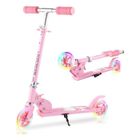 CAROMA Trottinette enfant - 2 Roues LED Lumière Hauteur Réglable Pliant ABEC-7 Enfants 3-12Ans <140cm charge max 50kg- Rose