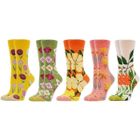 DLZAOAO 5 paires de fleurs Chaussettes pour Femmes en Coton Chaussettes Fantaisie Chaussettes Aliments Imprim Chaussettes pour Filles